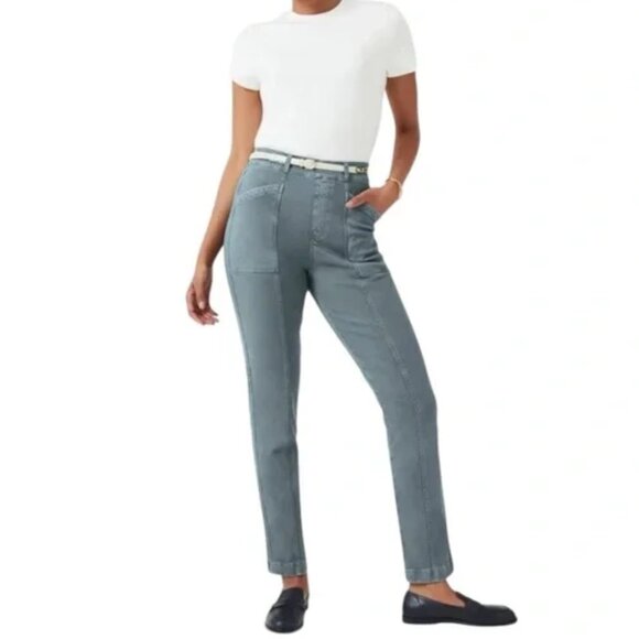 Spanx Medium Tall Stretch Twill Straight Leg Pants Hazy Blue Gray Pull On - Picture 1 of 9